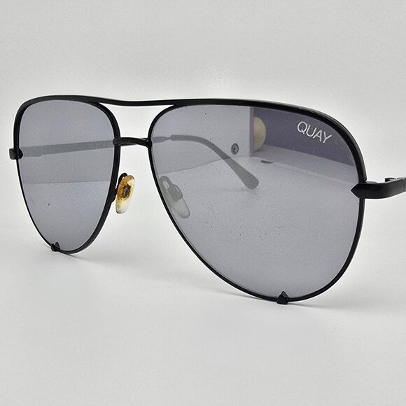 Quay Australia x Desi High Key Black Frame Silver Mirror Lens Aviator Sunglasses - Picture 1 of 16